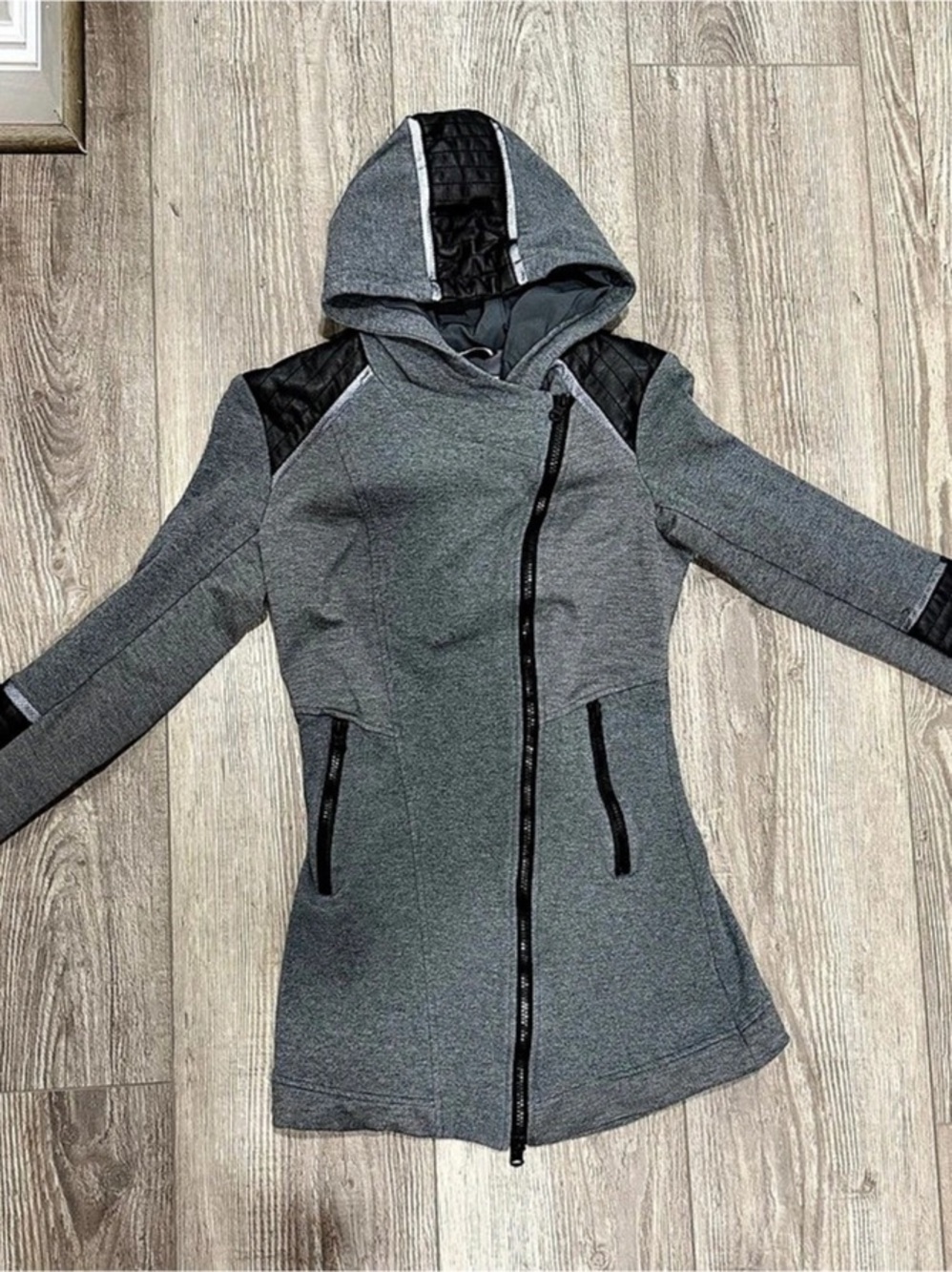 Blanc Noir Hooded Moto Jacket Gray